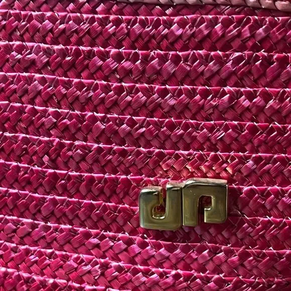 Hot Pink Woven Straw Tote Wood Handles Resort Bag Made in Italy NWOT Piergiorgio - Picture 6 of 16